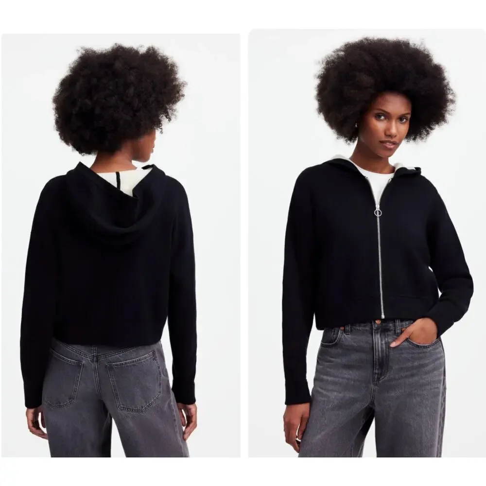 NWT Madewell Double Face Cotton Blend Sweater Hoodie NS667 Black Size Small - Picture 1 of 6